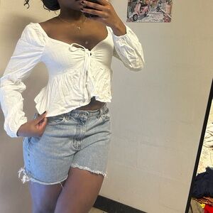 LA Hearts White Ruched Long Sleeve Blouse